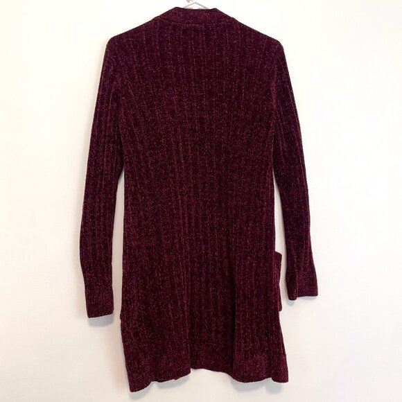 MATTY M Chenille Cardigan Burgundy Maroon Red Ribbed Chunky Knit Long Sweater S - Picture 11 of 15